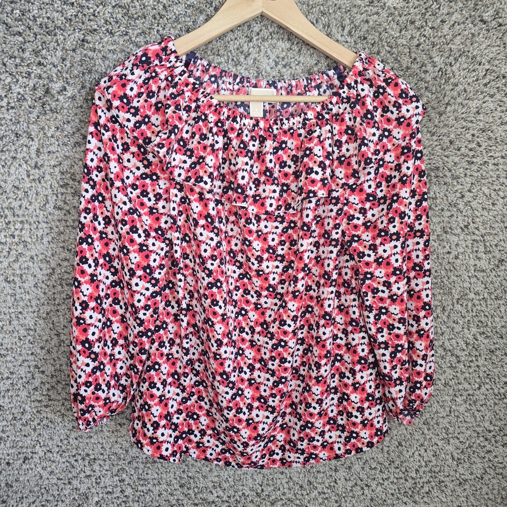 Michael Kors Top Womens Small Pink Floral‎ Print Off The Shoulder Blouse Ladies